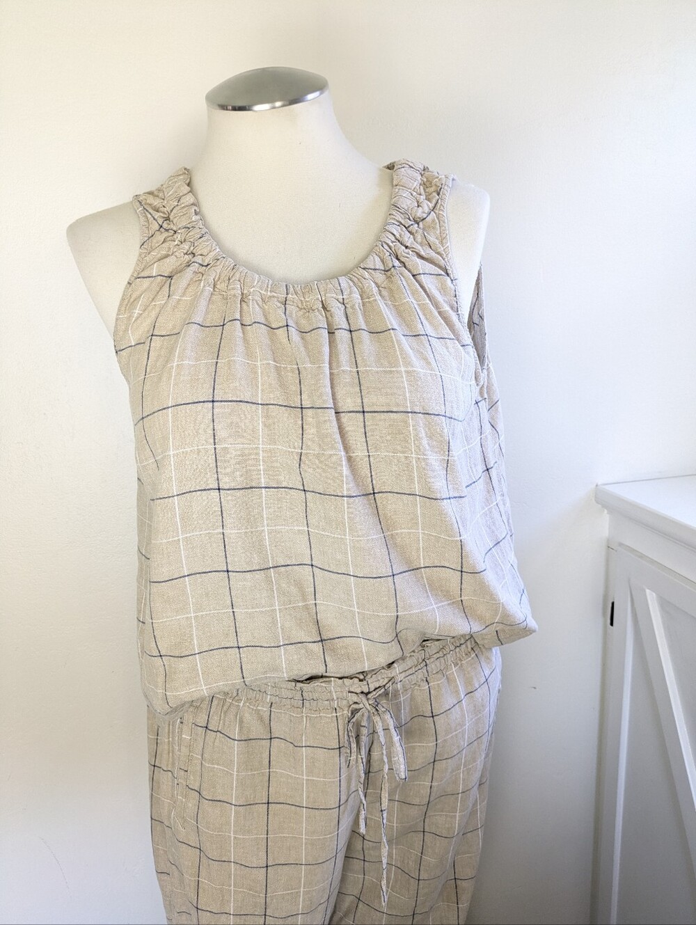 Zac & Rachel Linen Pant Tank Set XL Beige Navy Striped - Picture 2 of 8